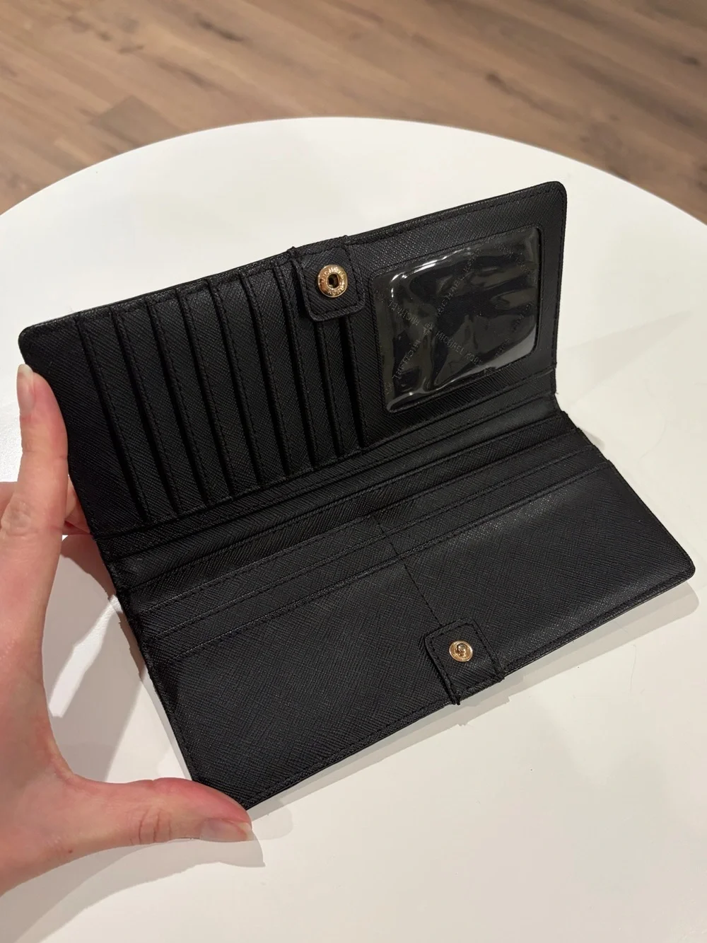 Michael Kors Black Jet Set Travel Slim Bifold Wallet, Saffiano Leather, Gold